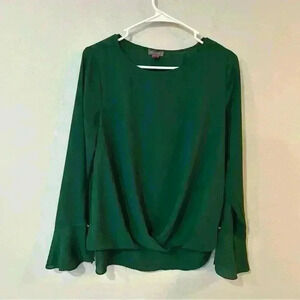 Vince Camuto Dark Green Flowy Long Sleeve Crewneck Blouse Women’s Size Small